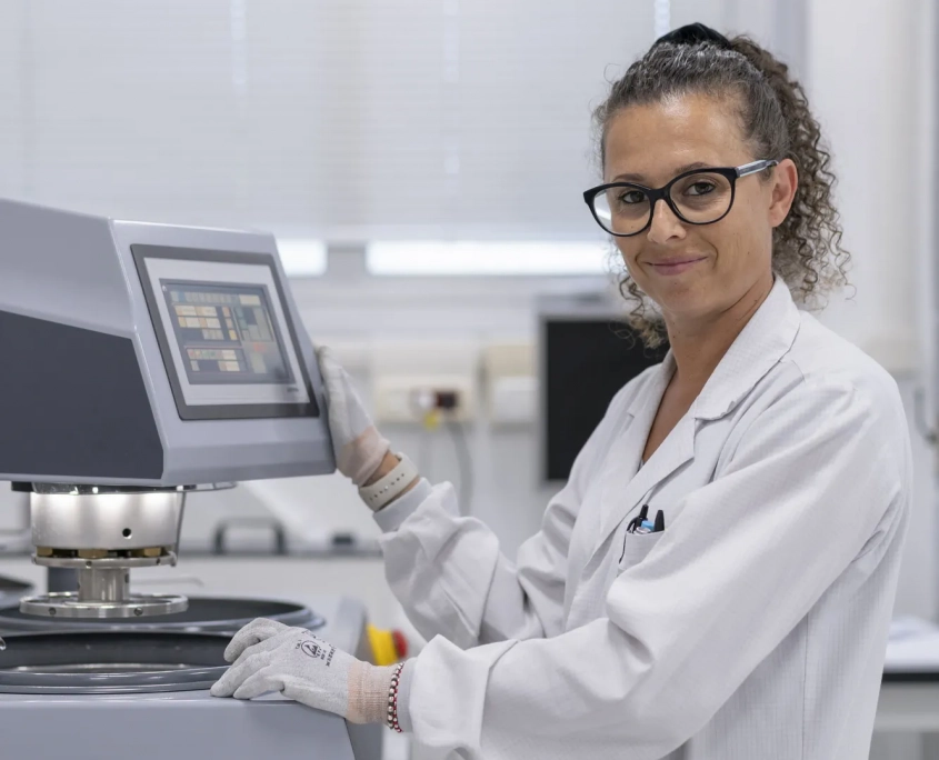 Operatrice nel laboratorio test di elettronica